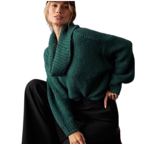 Anthropologie Pilcro Chunky Cowl Neck Knit Sweater in Jewel Green Size Medium - Picture 1 of 13